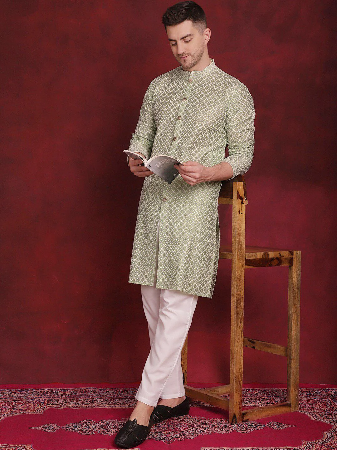 Jompers Embroidered Regular Sequinned Kurta with Pyjamas - Image 6