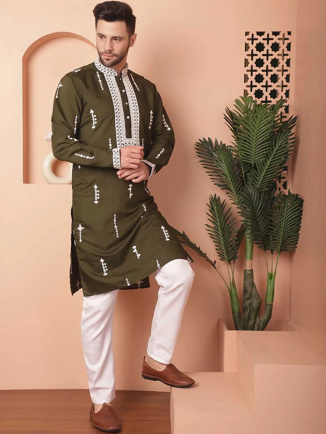 Jompers Ethnic Motifs Embroidered Regular Straight Kurta With Pyjamas - Image 5