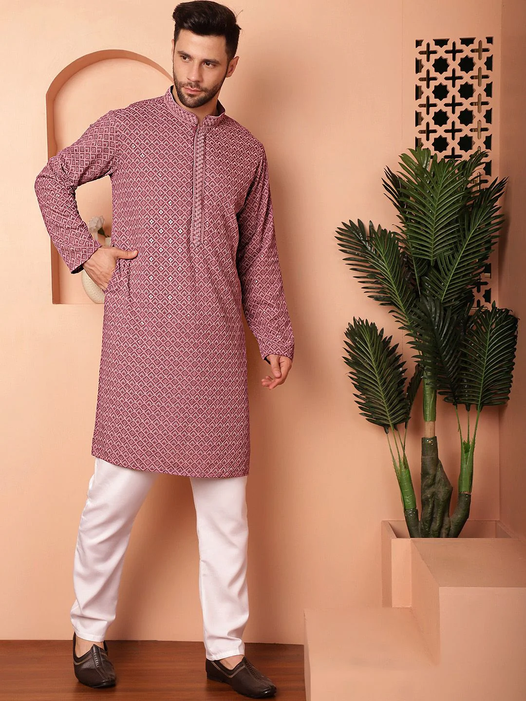Jompers Ethnic Motifs Embroidered Regular Thread Work Kurta With Pyjamas - Image 5