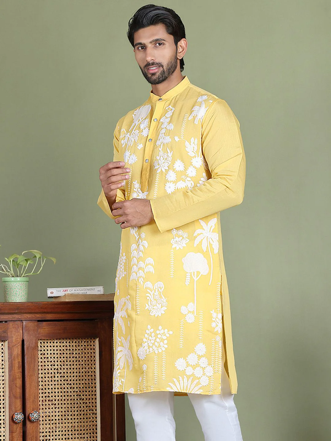 Jompers Floral Embroidered Band Collar Straight Kurta - Image 5