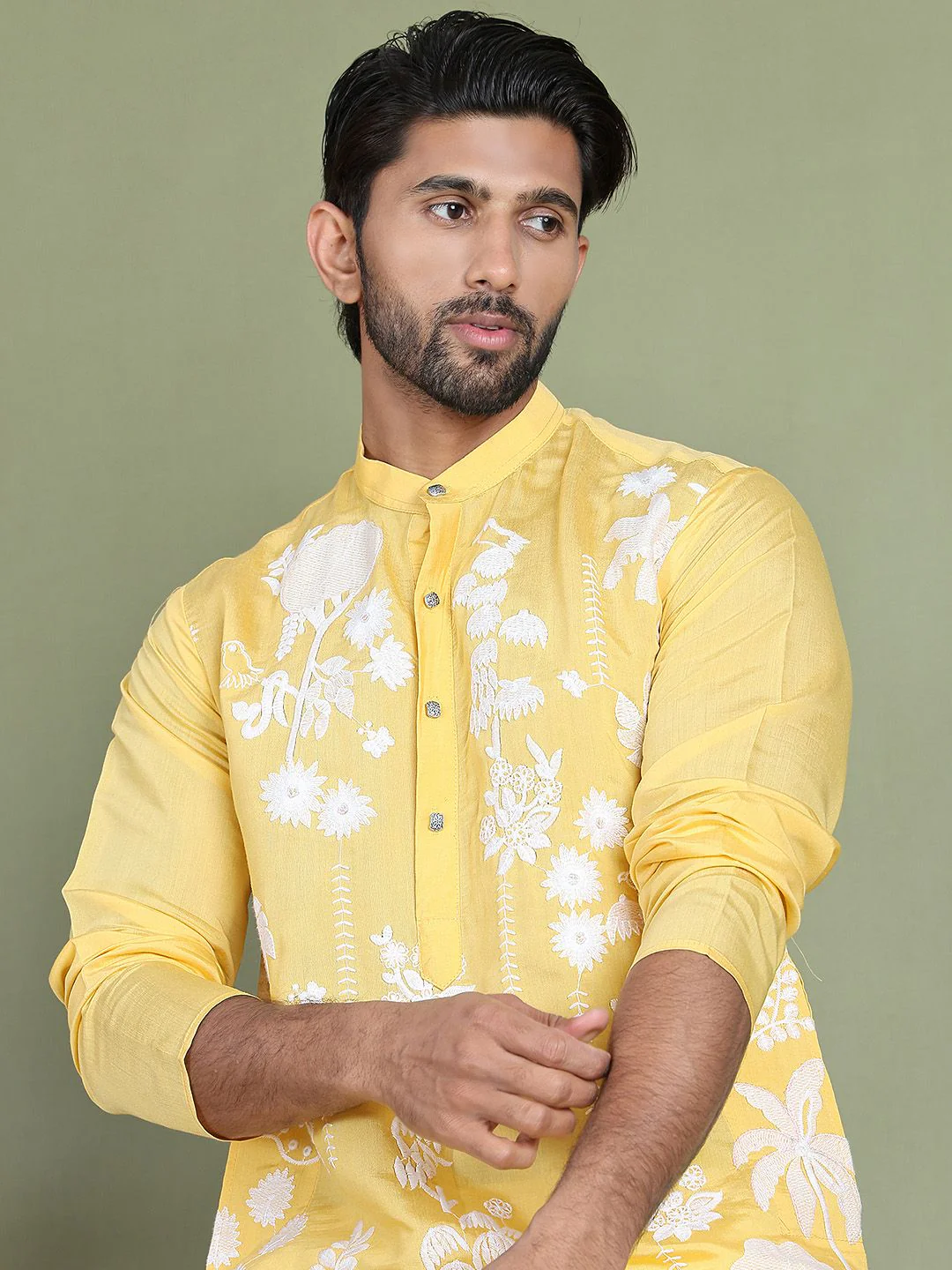 Jompers Floral Embroidered Band Collar Straight Kurta - Image 6