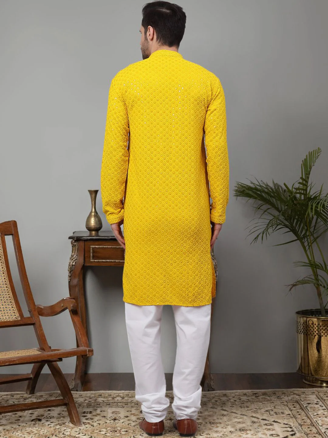 Jompers Floral Embroidered Chikankari Pure Cotton Kurta with Churidar - Image 4