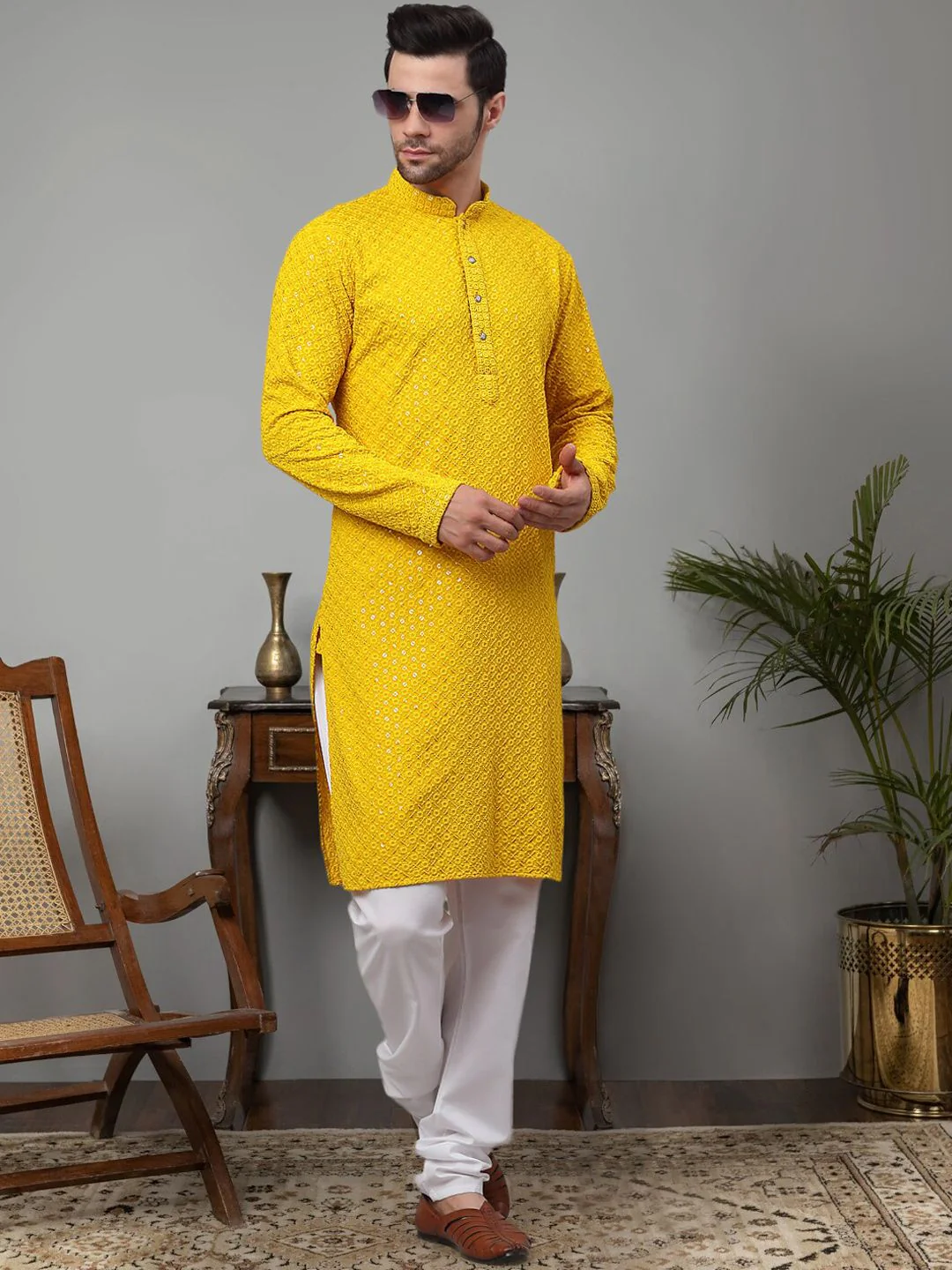 Jompers Floral Embroidered Chikankari Pure Cotton Kurta with Churidar - Image 6