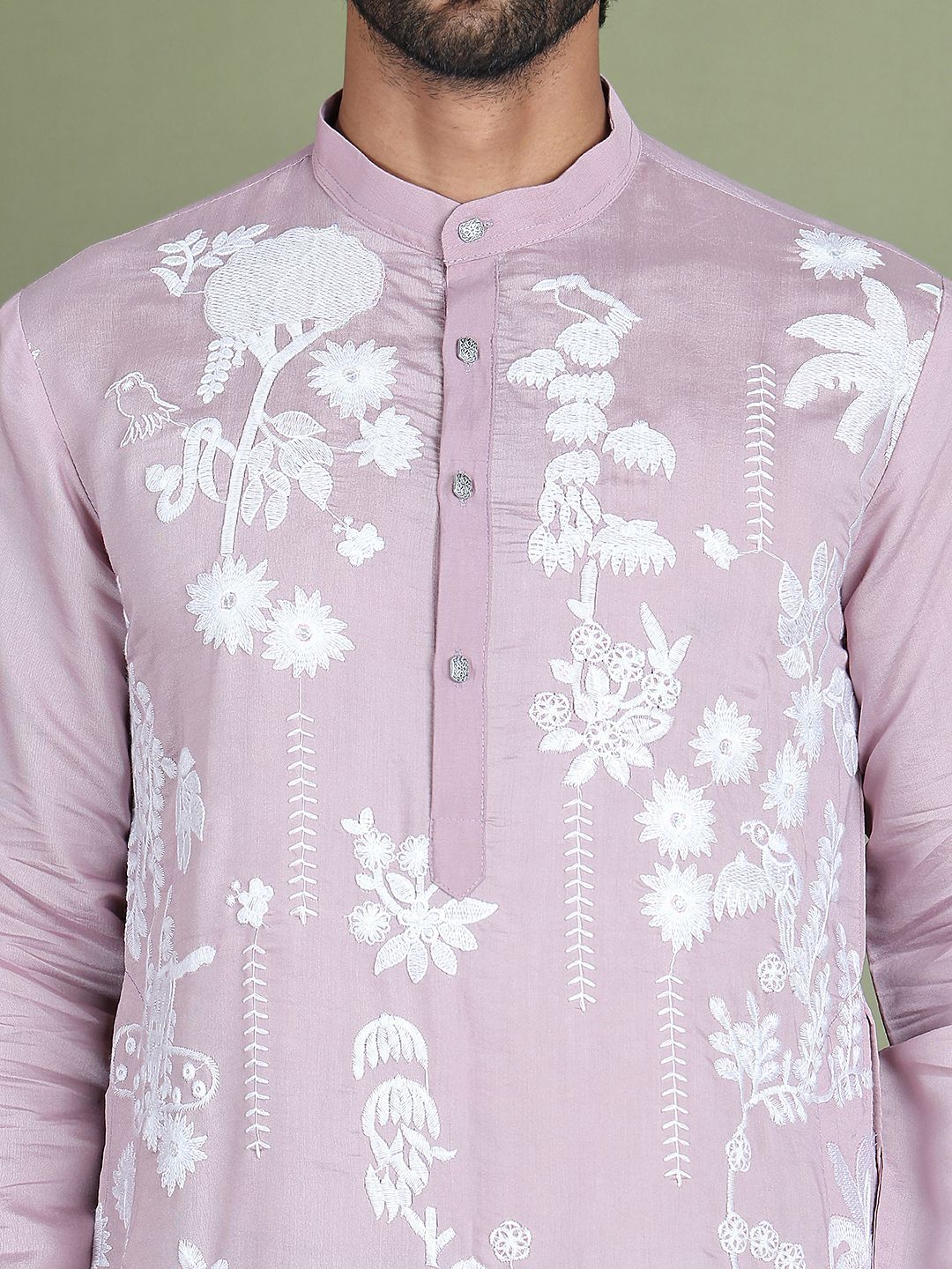 Jompers Floral Embroidered Mandarin Collar Chikankari Kurta - Image 2