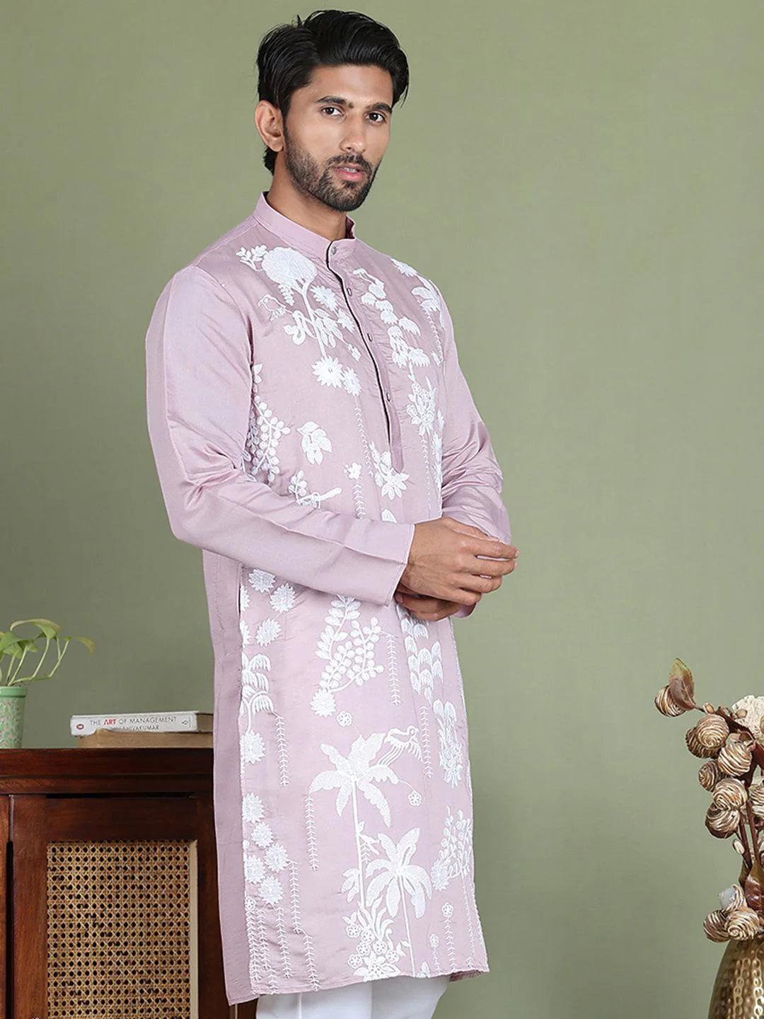 Jompers Floral Embroidered Mandarin Collar Chikankari Kurta - Image 3
