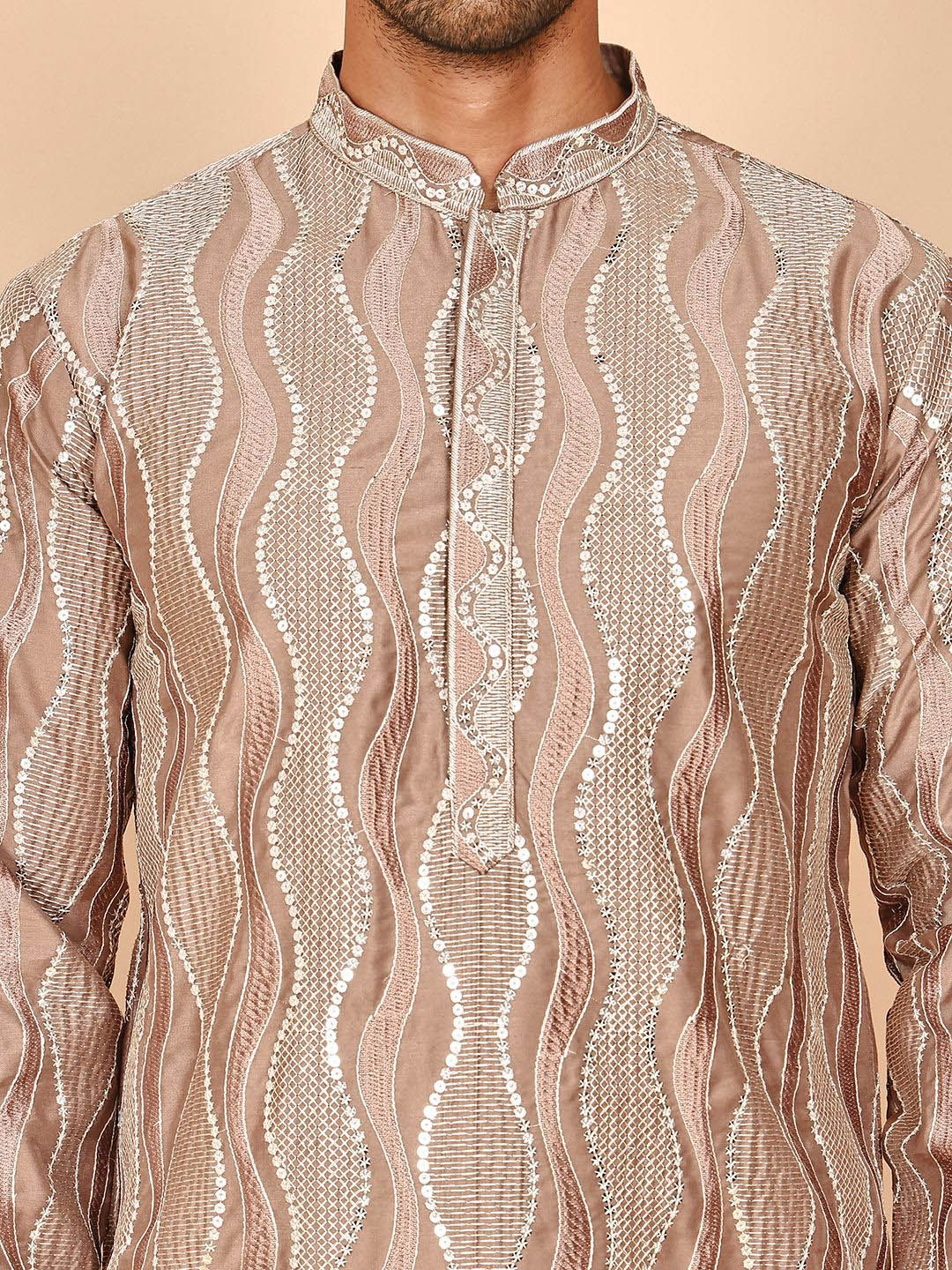 Jompers Floral Embroidered Mandarin Collar Mirror Work Silk Kurta With Dupatta - Image 3