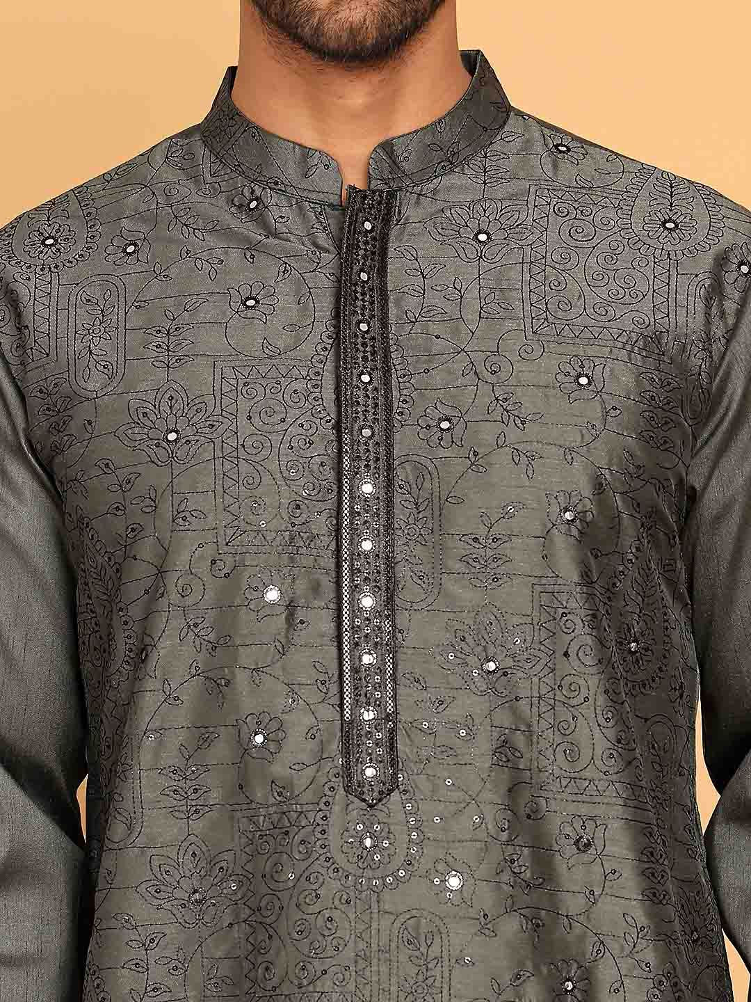 Jompers Floral Embroidered Mandarin Collar Mirror Work Straight Kurta - Image 2