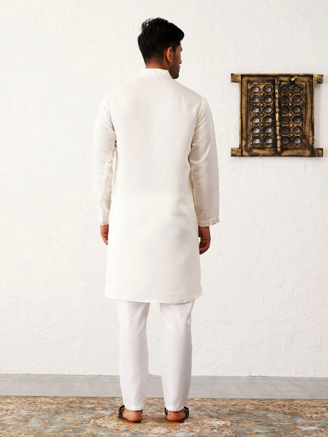 Jompers Floral Embroidered Mirror Work Mandarin Collar Kurta With Trousers - Image 4
