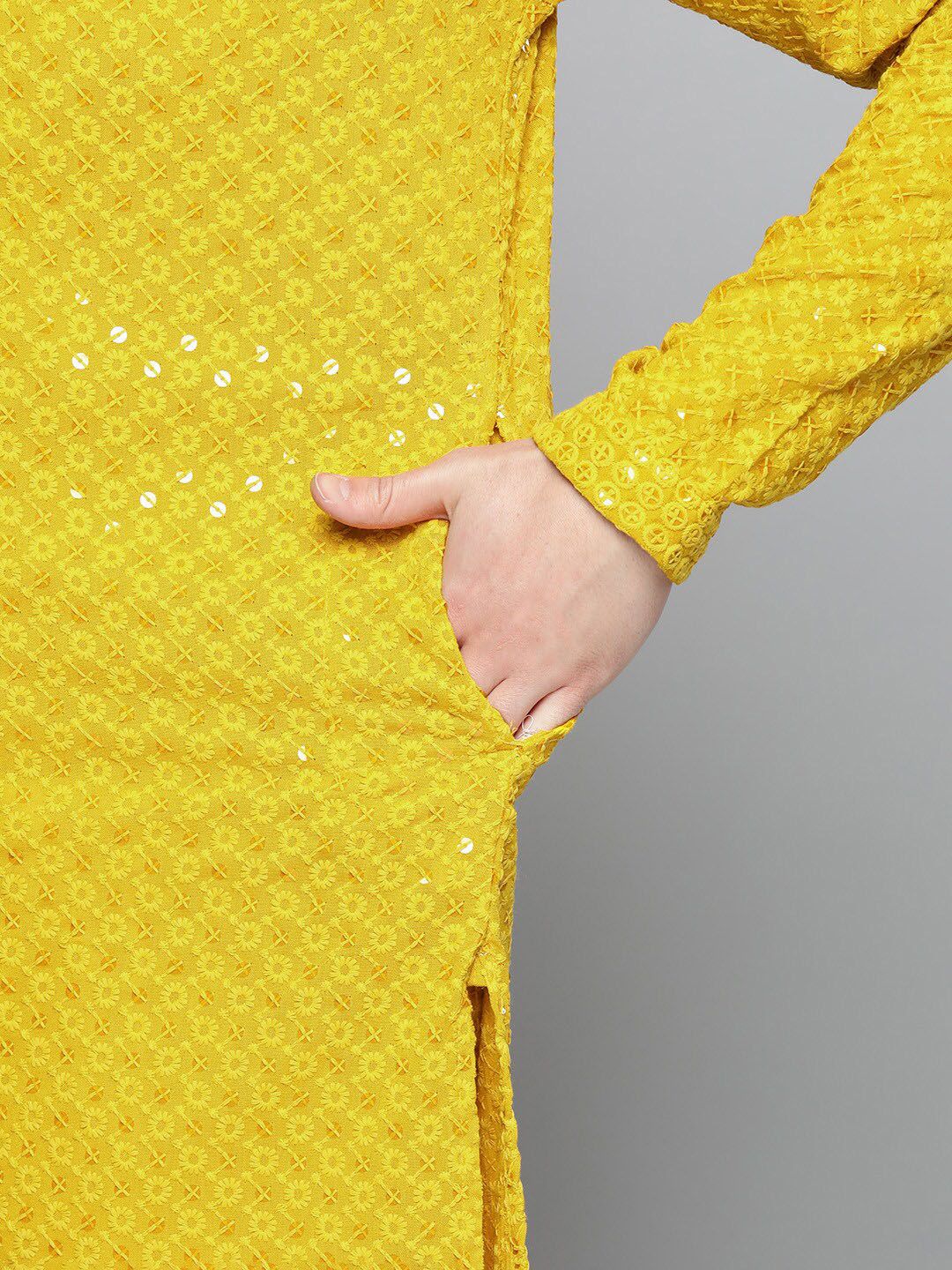 Jompers Floral Embroidered Sequinned Chikankari Cotton Kurta - Image 6