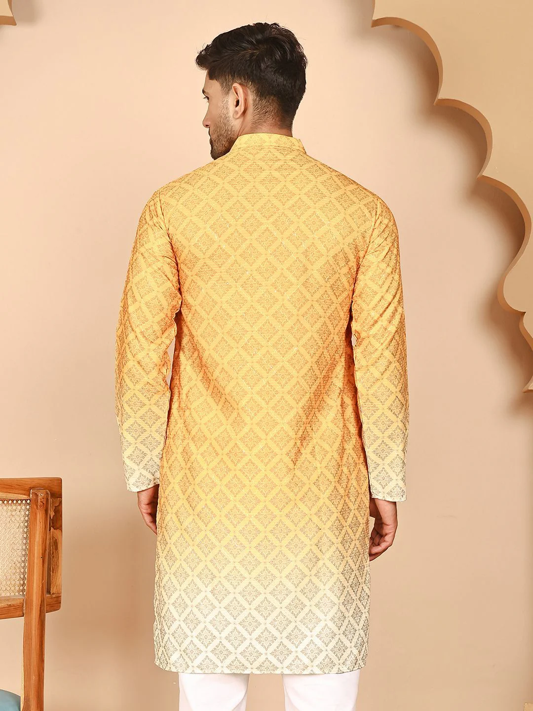 Jompers Floral Printed Chikankari Mandarin Collar Kurta - Image 4