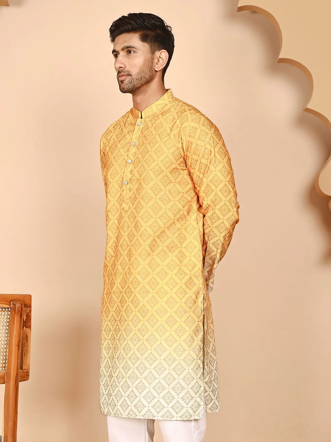 Jompers Floral Printed Chikankari Mandarin Collar Kurta - Image 5