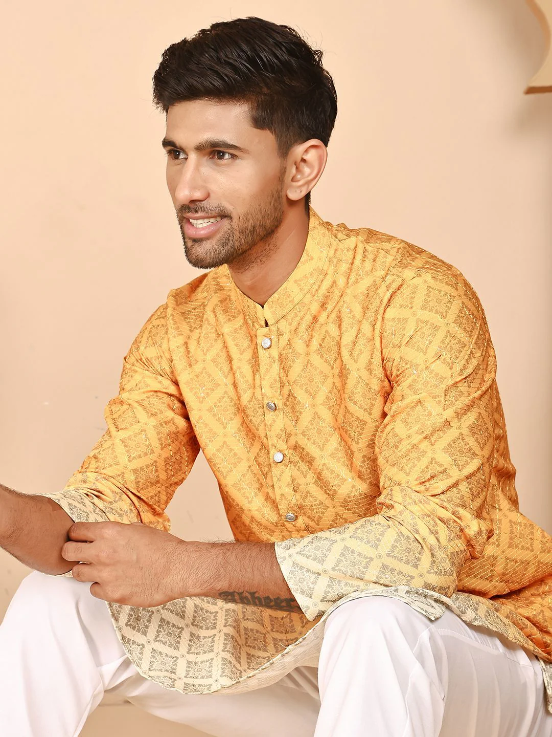 Jompers Floral Printed Chikankari Mandarin Collar Kurta - Image 6