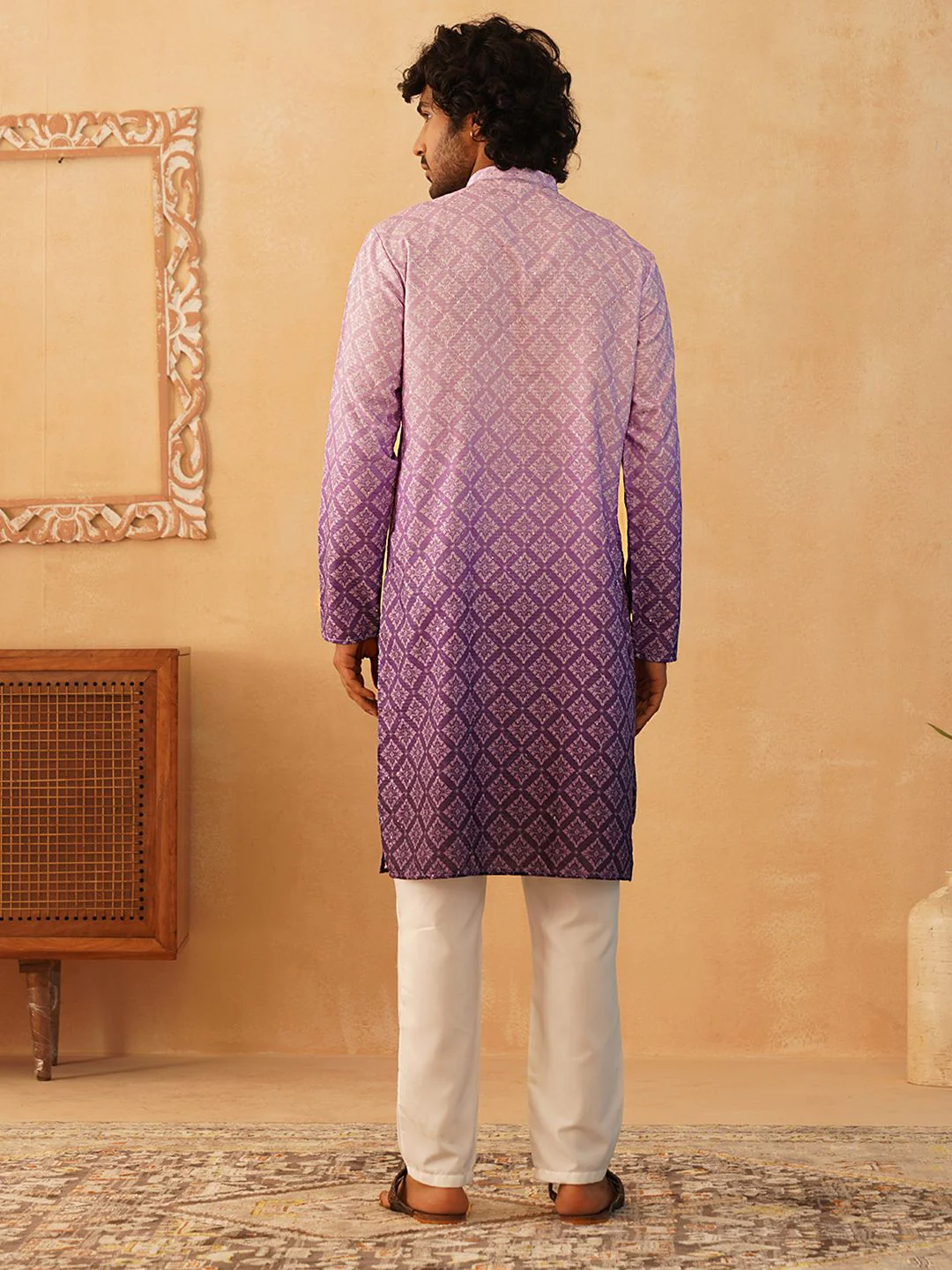 Jompers Floral Printed Sequinned Mandarin Collar Kurta With Trousers - Image 4