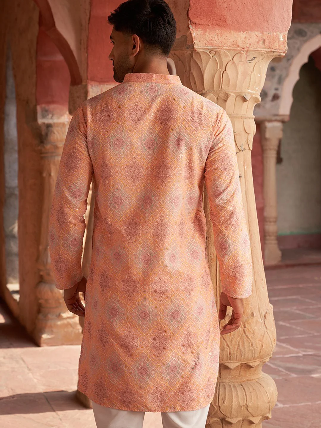 Jompers Geometric Embroidered Mandarin Collar Thread Work Straight Kurta - Image 5