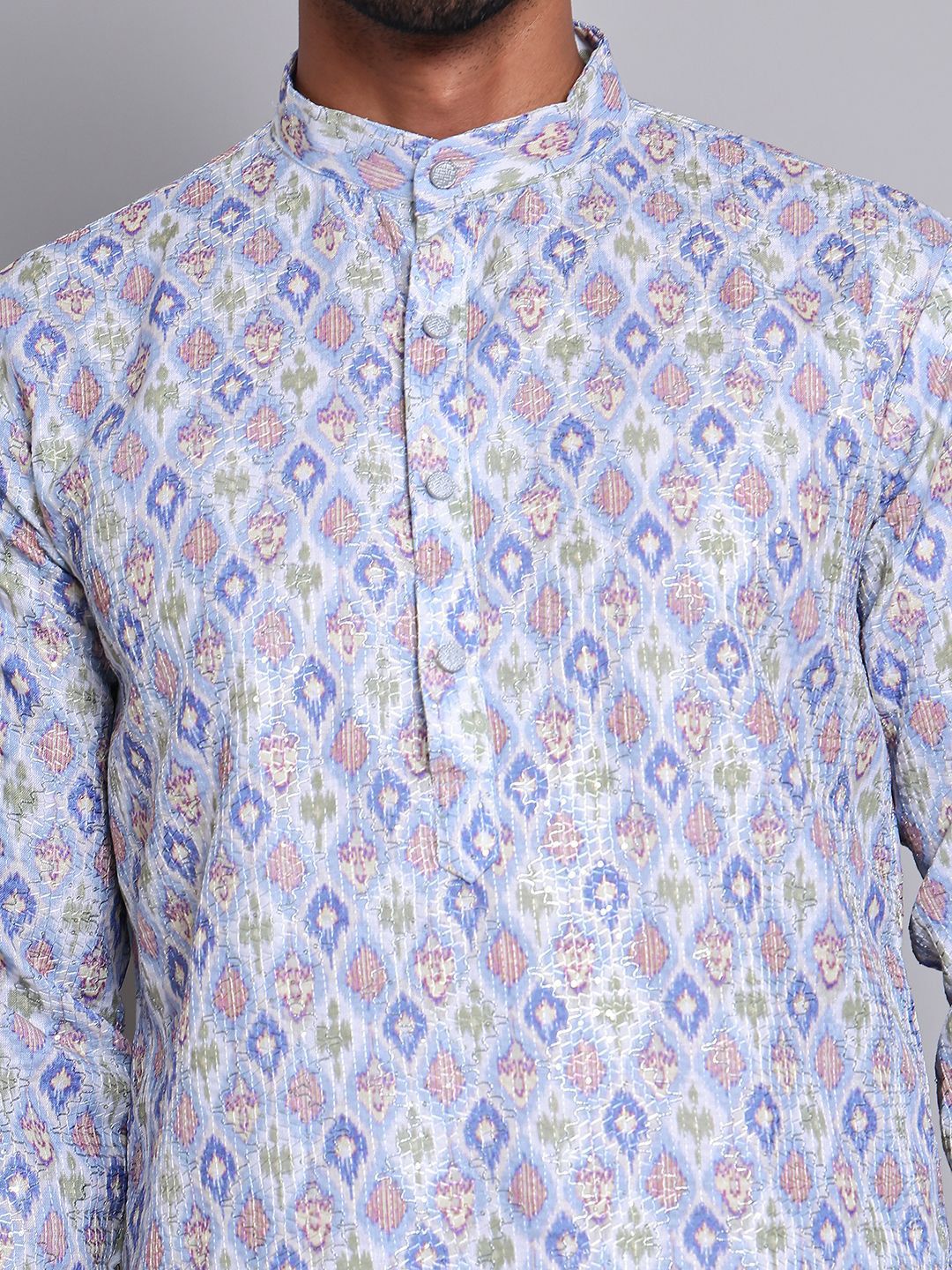 Jompers Geometric Printed Mandarin Collar Straight Kurta - Image 2