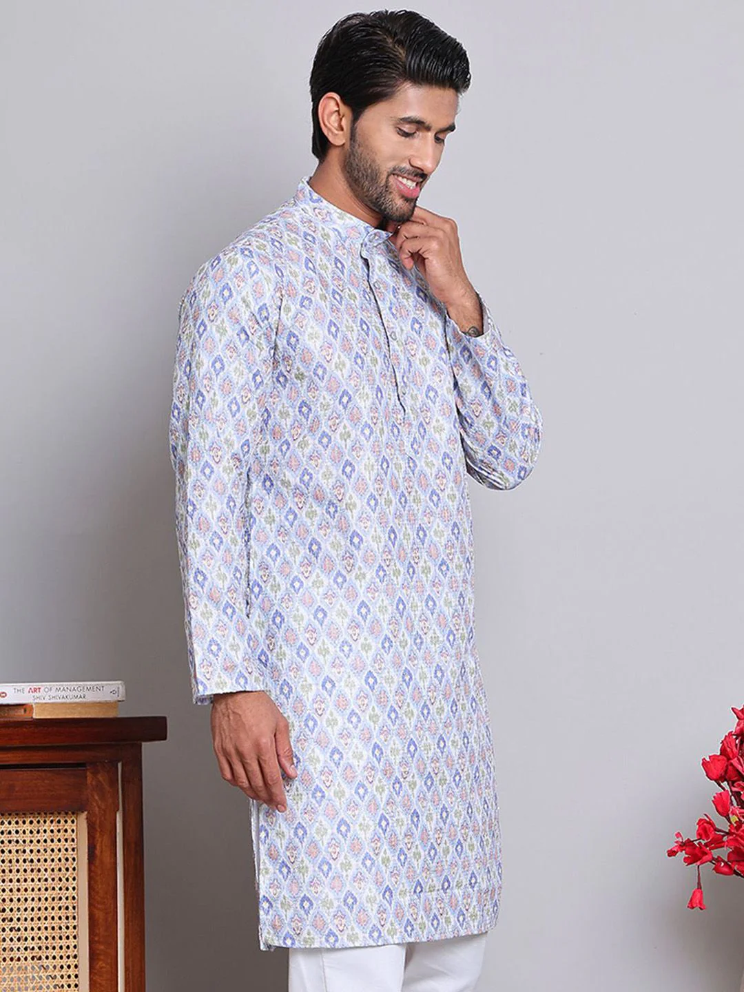 Jompers Geometric Printed Mandarin Collar Straight Kurta - Image 3