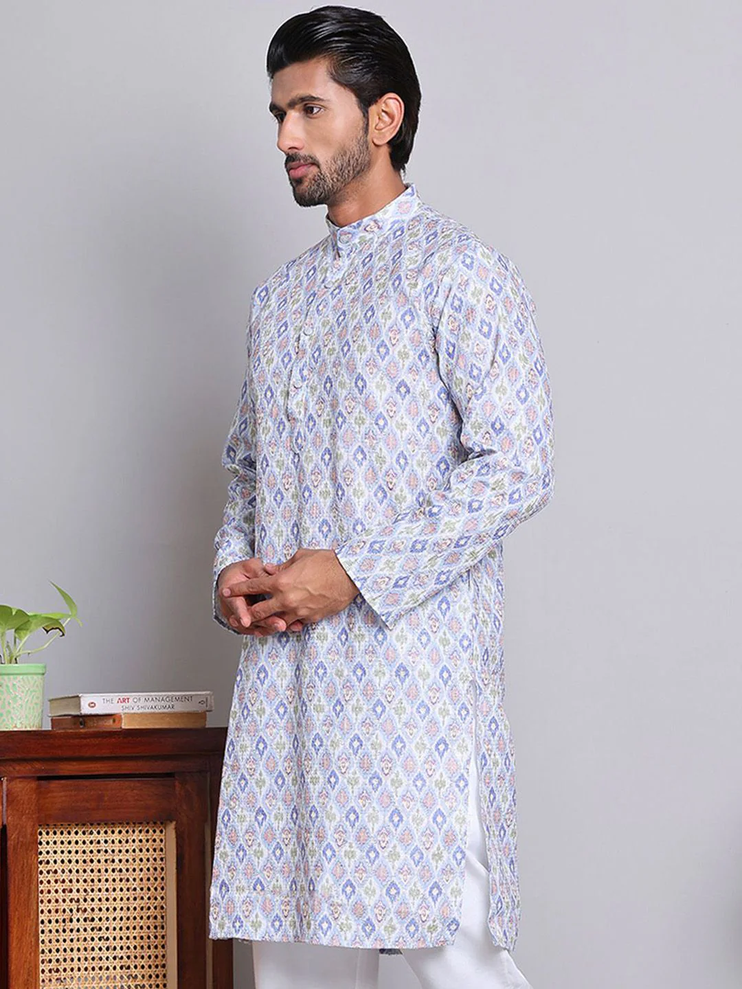 Jompers Geometric Printed Mandarin Collar Straight Kurta - Image 5