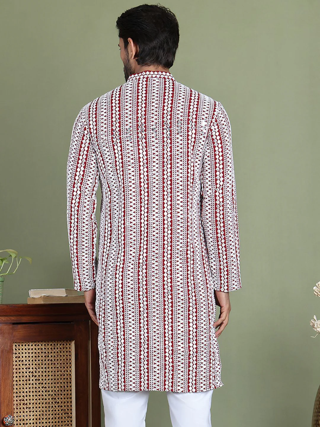 Jompers Geometric Printed Mandarin Collar Straight Kurta With Trouser - Image 5