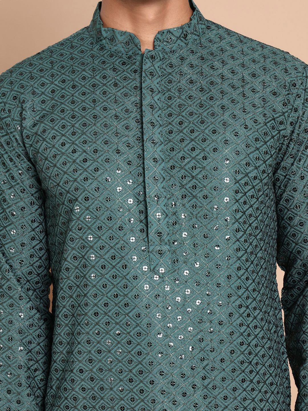 Jompers Men Embroidered Regular Sequinned Kurta with Pyjamas - Image 2
