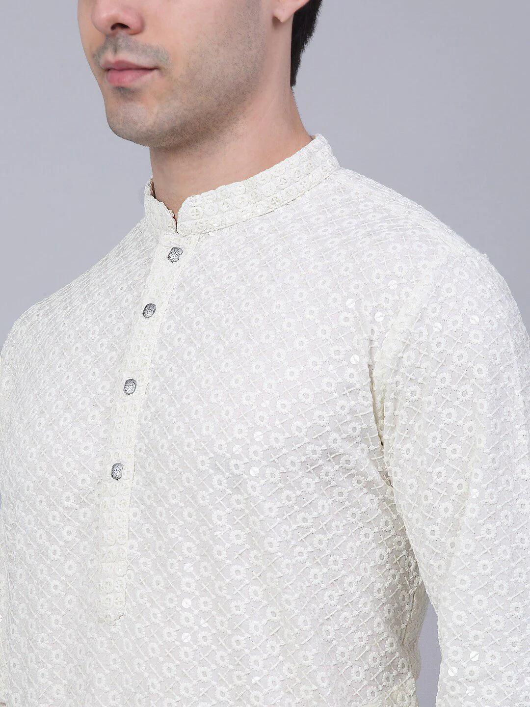 Jompers Men Ethnic Motifs Embroidered Mirror Work Cotton Kurta - Image 2