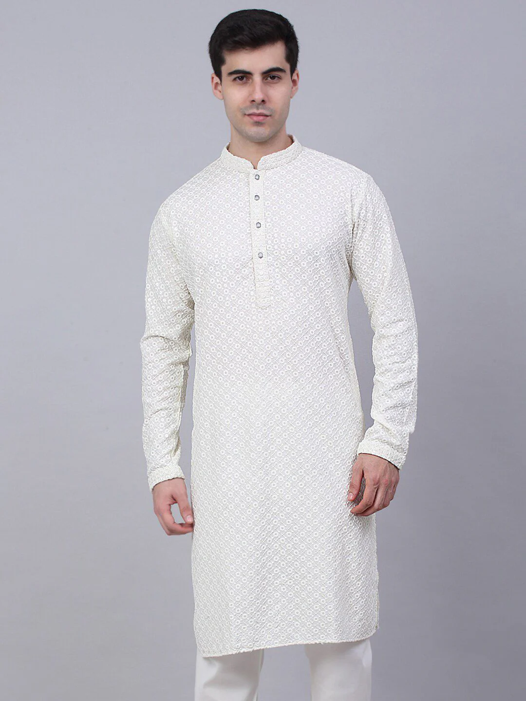 Jompers Men Ethnic Motifs Embroidered Mirror Work Cotton Kurta - Image 3