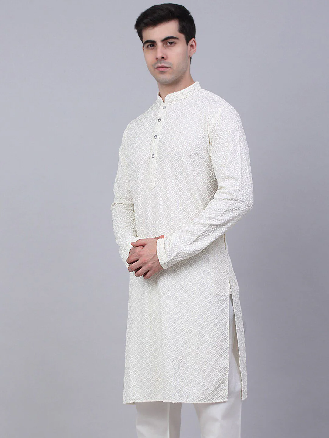 Jompers Men Ethnic Motifs Embroidered Mirror Work Cotton Kurta - Image 5