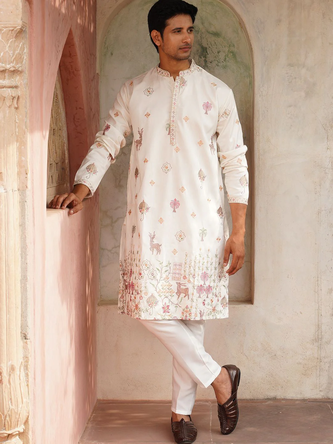 Jompers Men Ethnic Motifs Embroidered Regular Chikankari Kurta with Pyjamas - Image 6