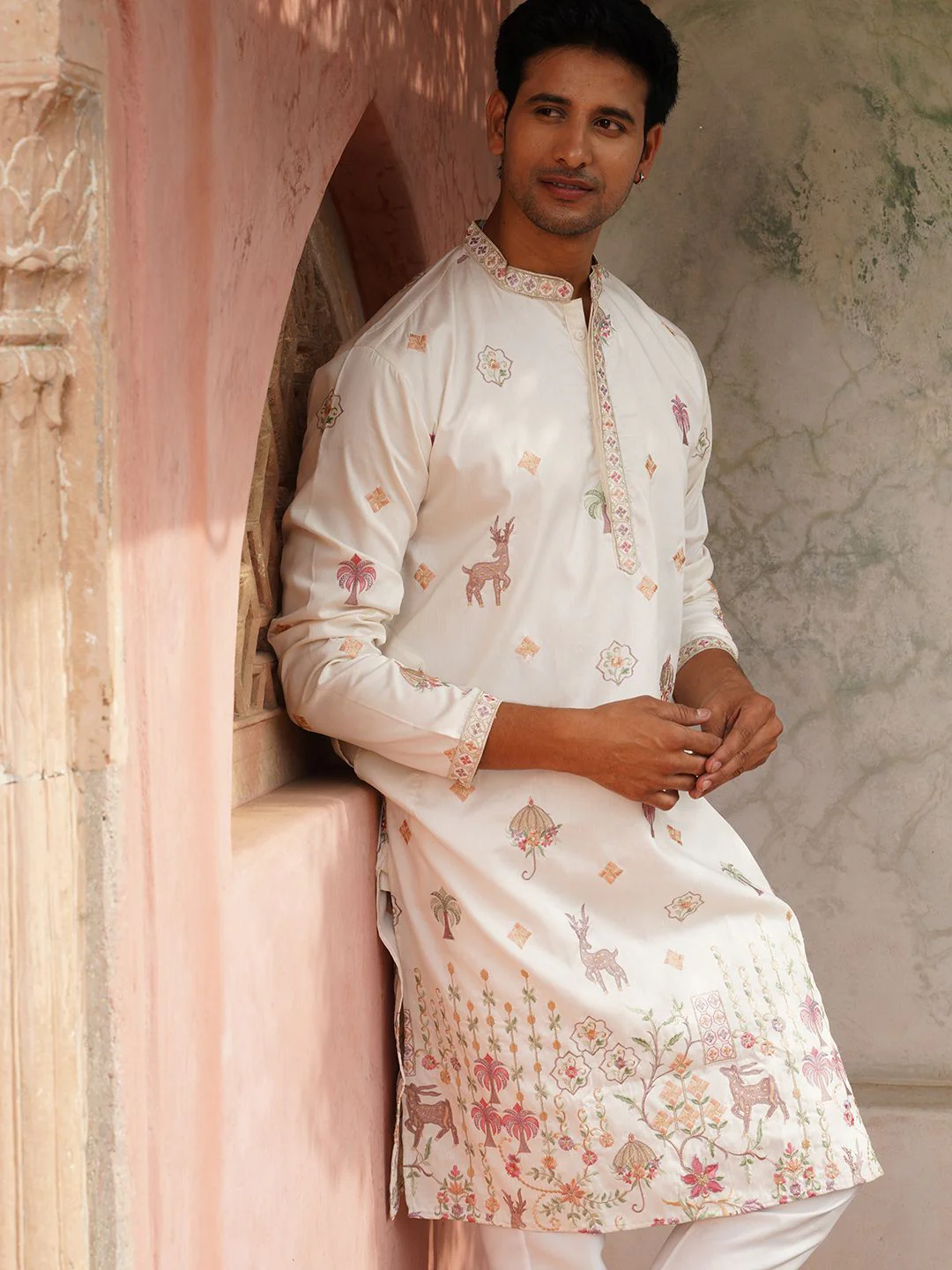 Jompers Men Ethnic Motifs Embroidered Regular Chikankari Kurta with Pyjamas - Image 7