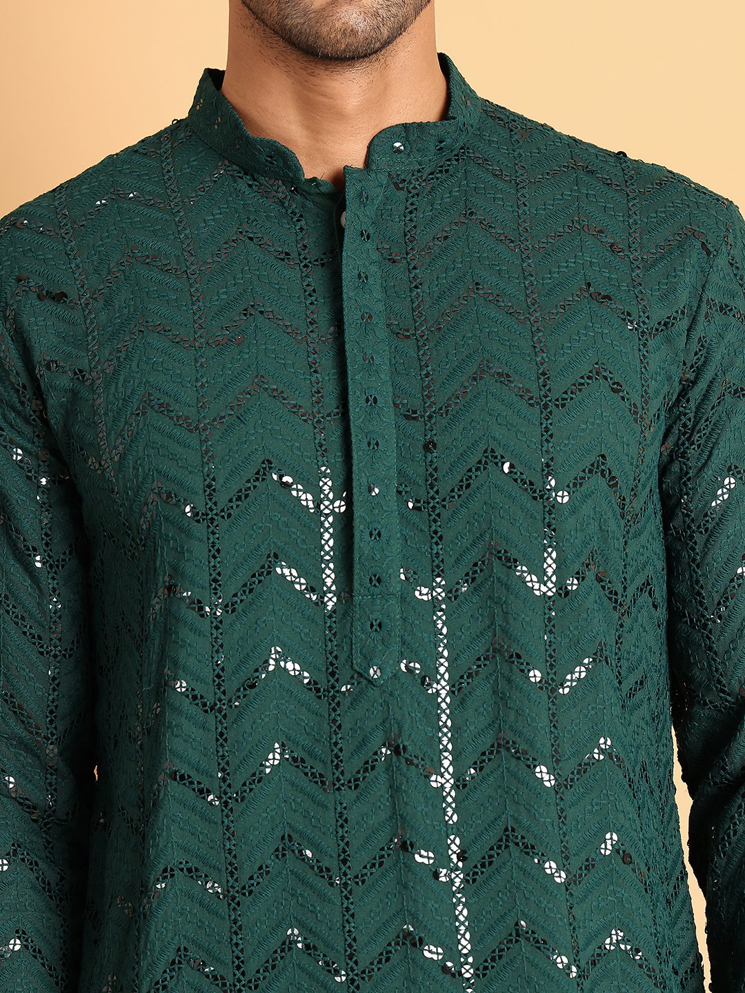 Jompers Men Ethnic Motifs Embroidered Regular Sequinned Kurta with Pyjamas - Image 2