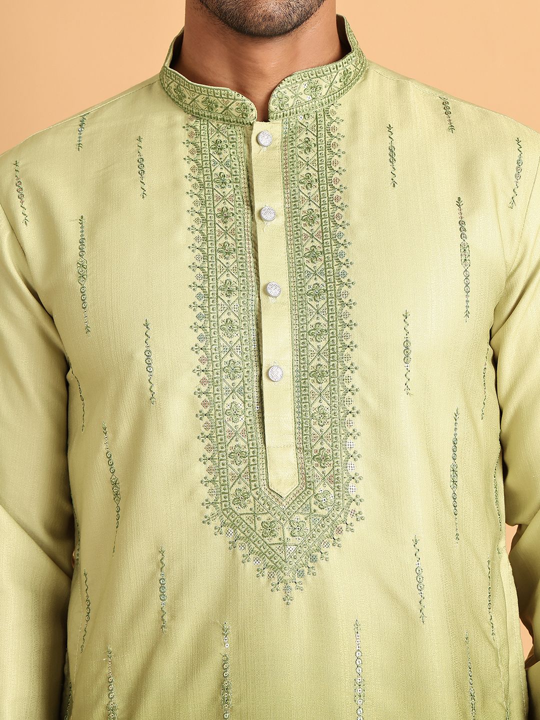 Jompers Men Ethnic Motifs Embroidered Regular Sequinned Kurta with Pyjamas - Image 2