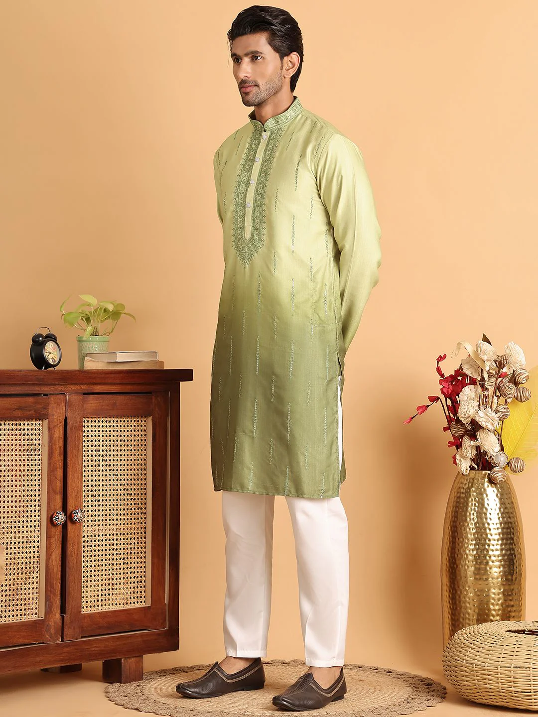 Jompers Men Ethnic Motifs Embroidered Regular Sequinned Kurta with Pyjamas - Image 4