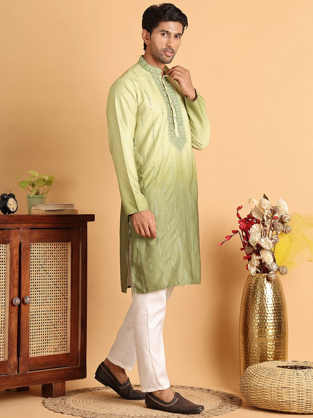 Jompers Men Ethnic Motifs Embroidered Regular Sequinned Kurta with Pyjamas - Image 5