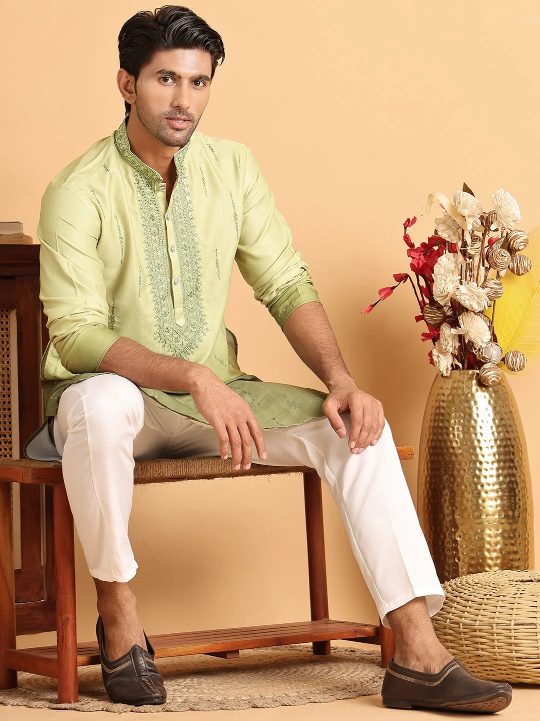 Jompers Men Ethnic Motifs Embroidered Regular Sequinned Kurta with Pyjamas - Image 7