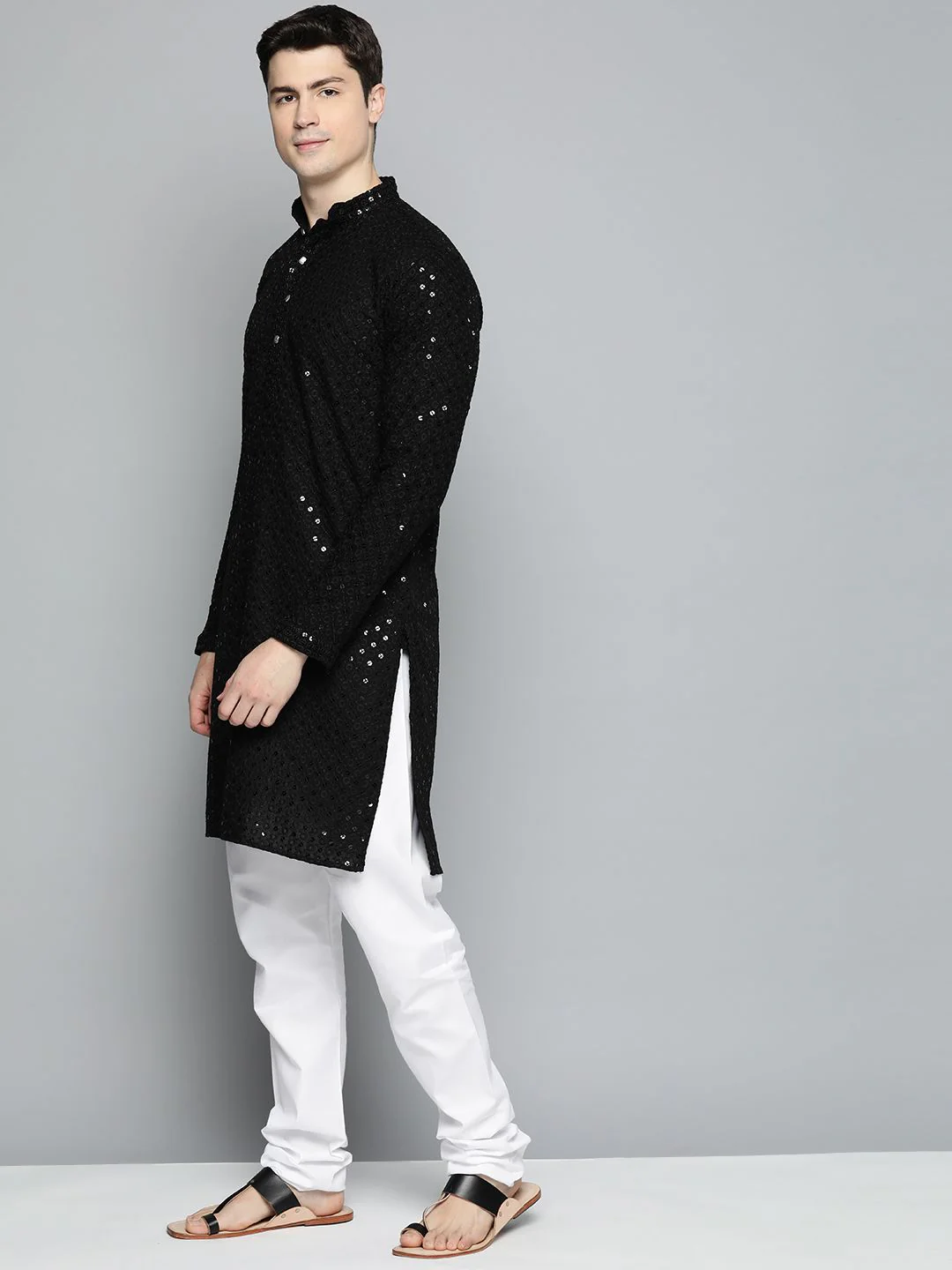 Jompers Men Floral Embroidered Chikankari Pure Cotton Kurta with Pyjamas - Image 5