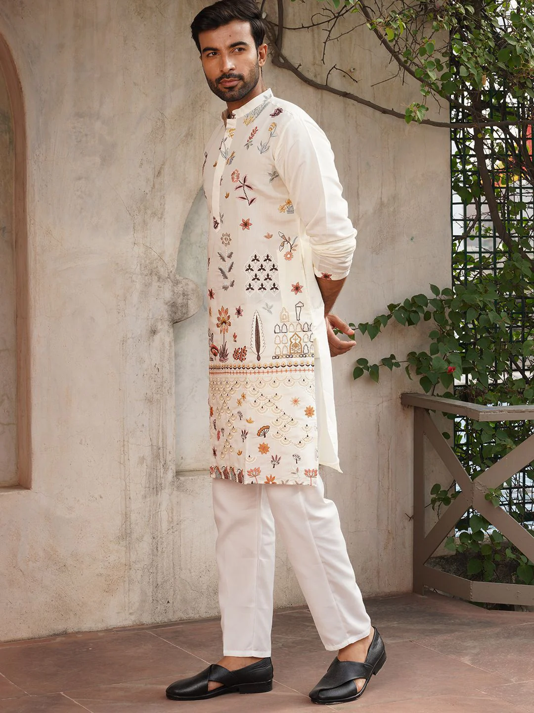 Jompers Men Floral Embroidered Kurta with Pyjama - Image 5