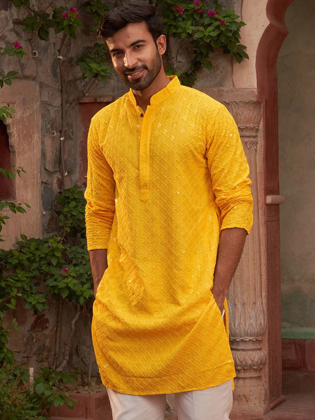 Jompers Men Floral Embroidered Sequinned Kurta - Image 6