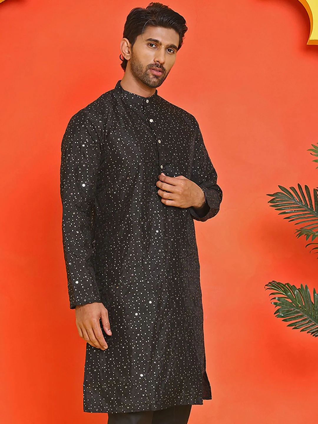 Jompers Men Geometric Embroidered Mirror Work Kurta - Image 3