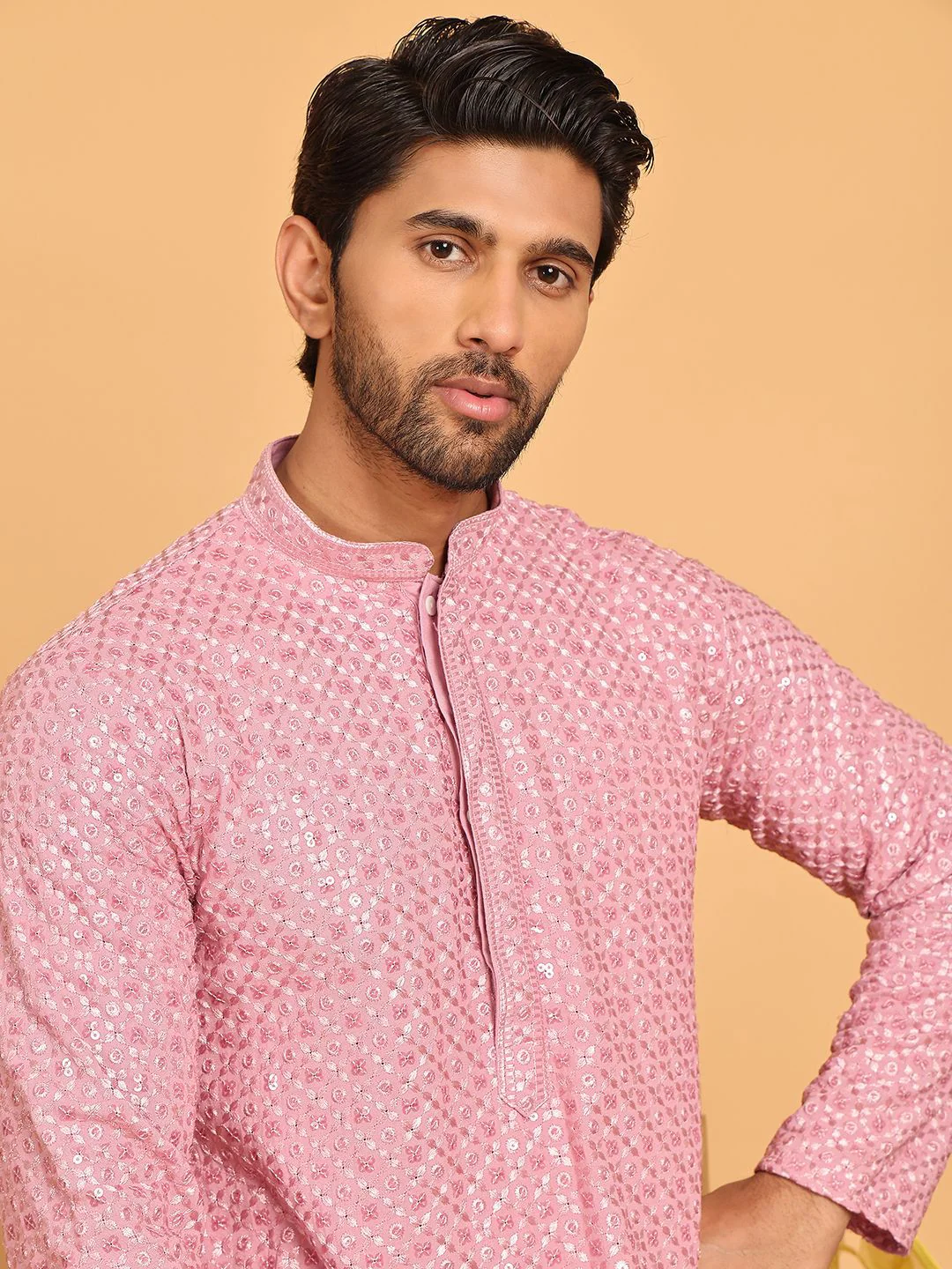 Jompers Men Geometric Embroidered Sequinned Kurta - Image 6