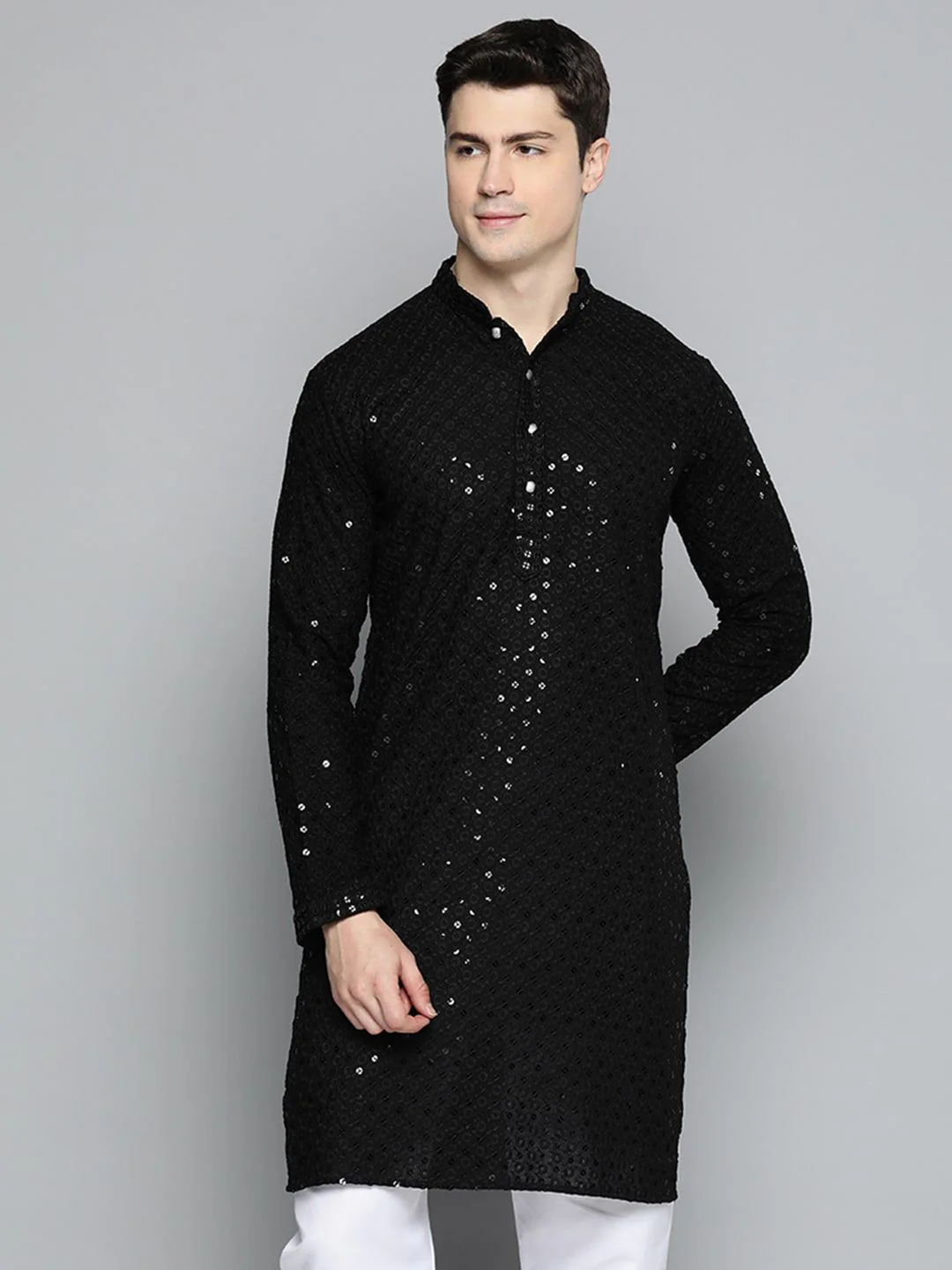 Jompers Men Mandarin Collar Embellished Cotton Kurta - Image 3