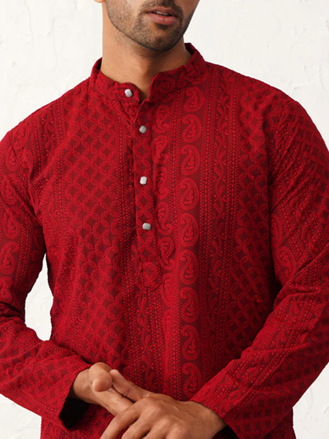 Jompers Paisley Embroidered Chikankari Georgette Straight Kurta - Image 4