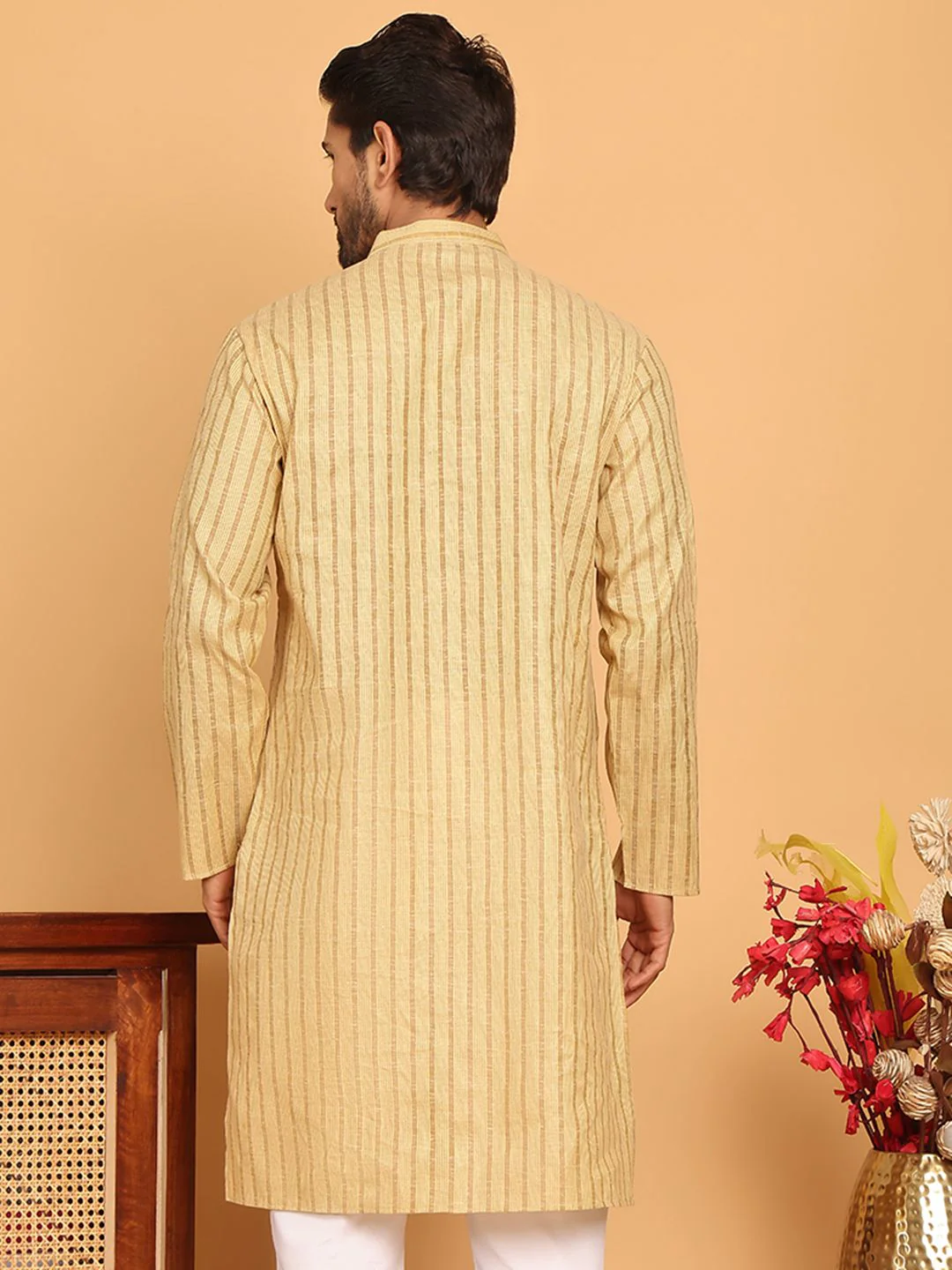 Jompers Striped Mandarin Collar Pure Cotton Straight Kurtas - Image 4