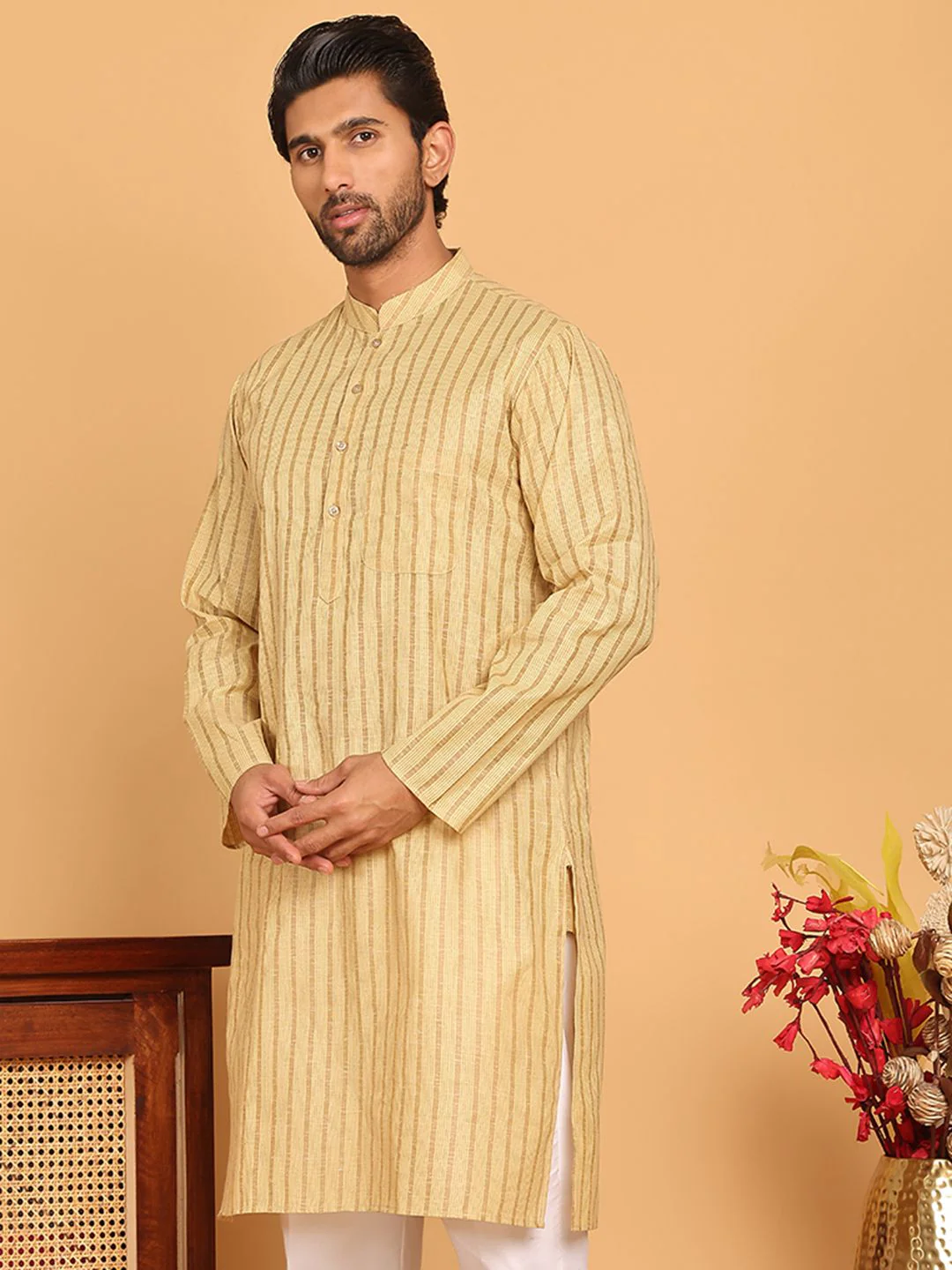 Jompers Striped Mandarin Collar Pure Cotton Straight Kurtas - Image 5