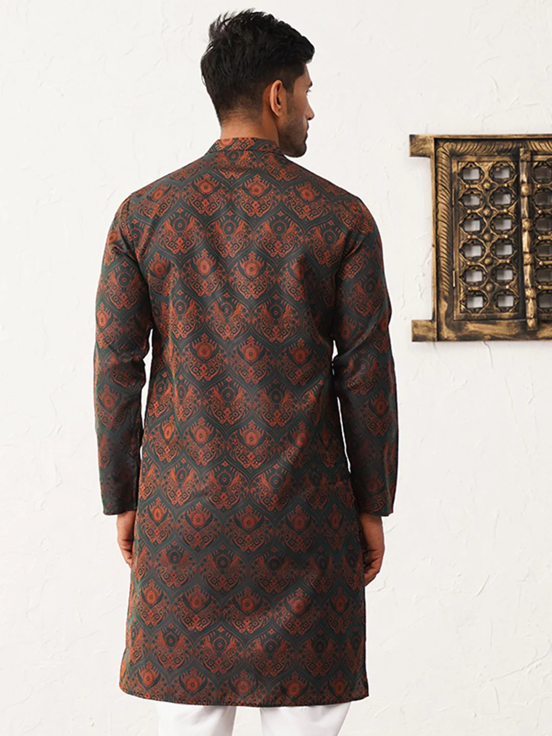 Jompers Woven Design Printed Mandarin Collar Straight Kurta - Image 3