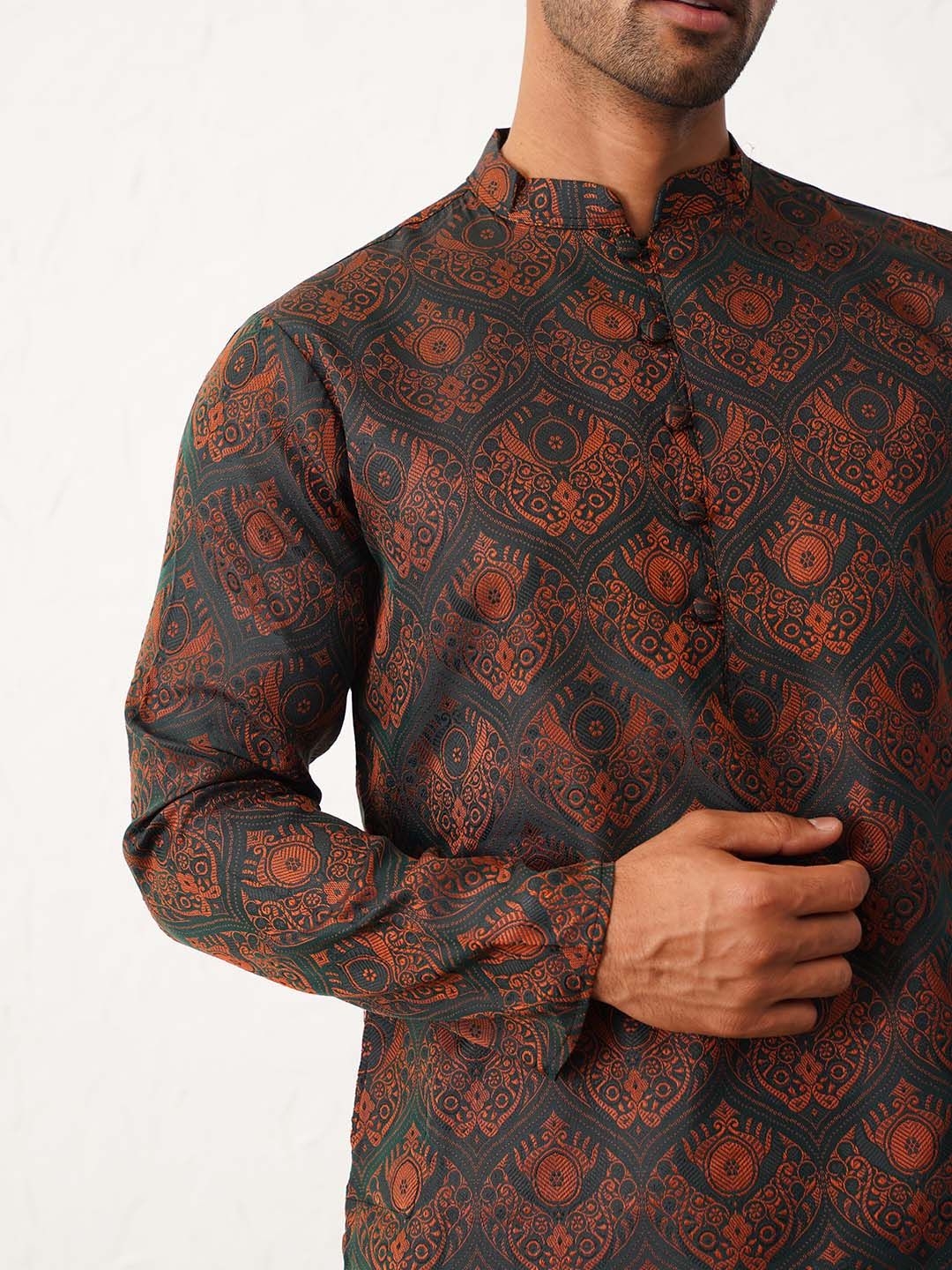 Jompers Woven Design Printed Mandarin Collar Straight Kurta - Image 5