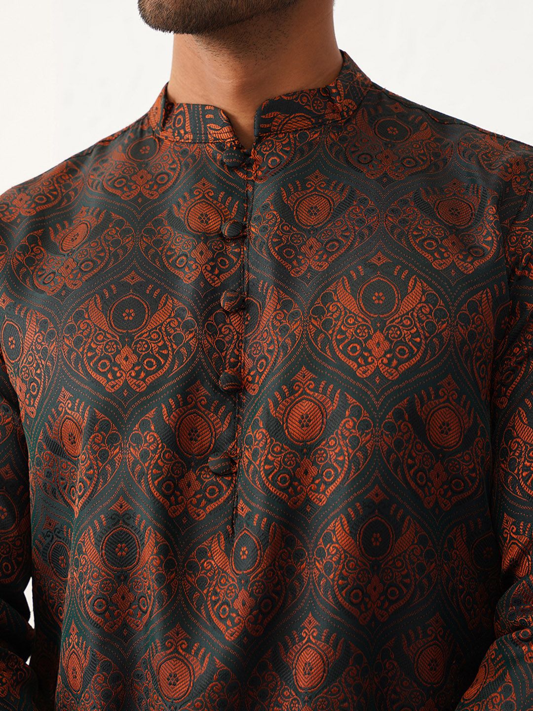 Jompers Woven Design Printed Mandarin Collar Straight Kurta - Image 6
