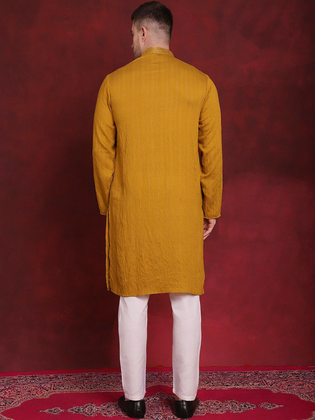Jompers Yellow Embroidered Regular Sequinned Straight Kurta With Pyjamas - Image 4