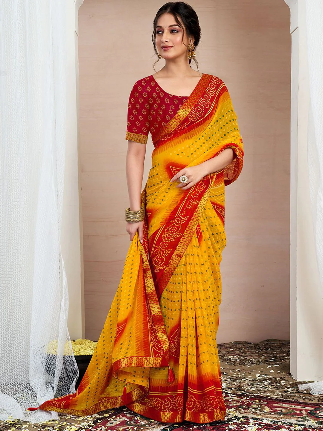 KALINI Bandhani Zari Pure Chiffon Bandhani Saree - Image 2