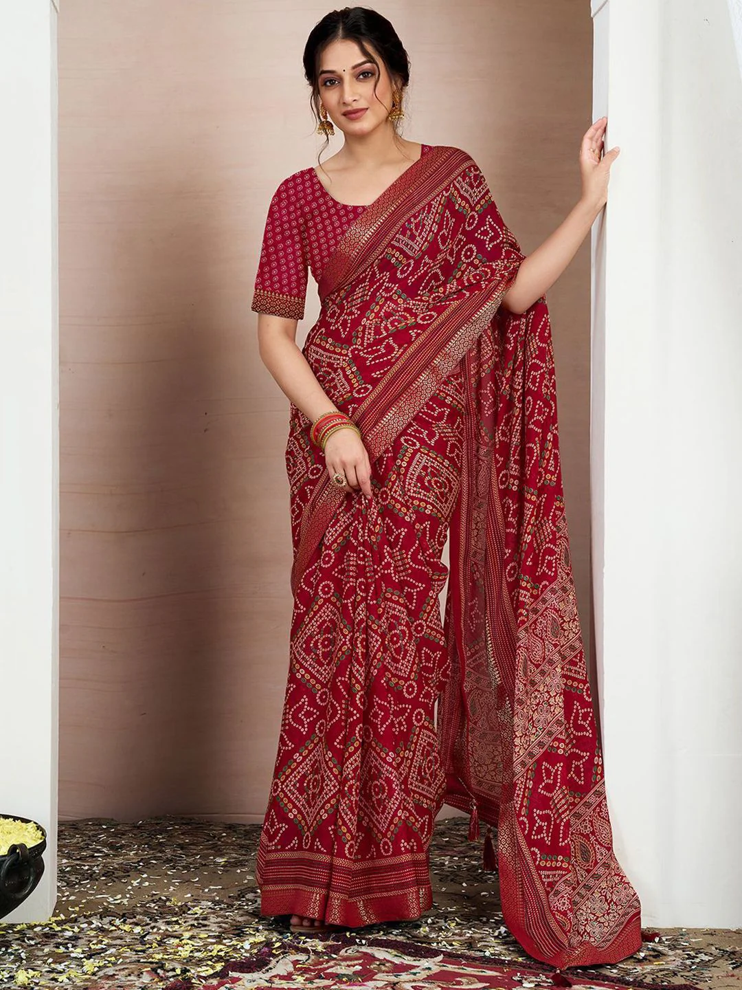KALINI Bandhani Zari Pure Chiffon Bandhani Saree - Image 5