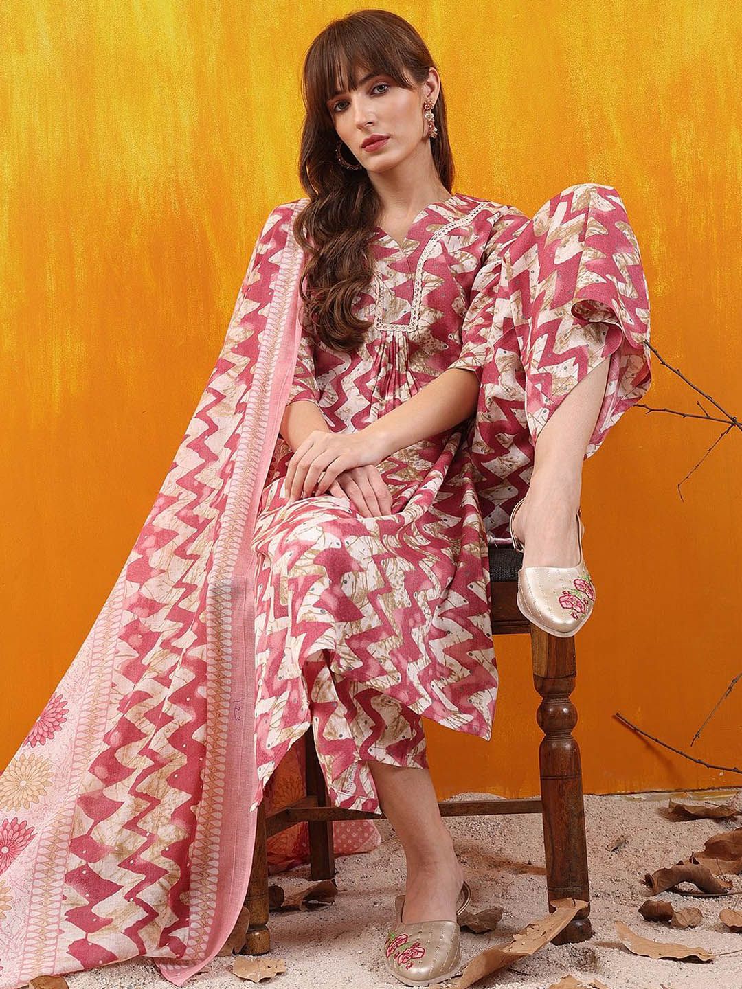 KALINI Chevron Printed V-Neck Straight Kurta With Palazzo And Dupatta - Image 7