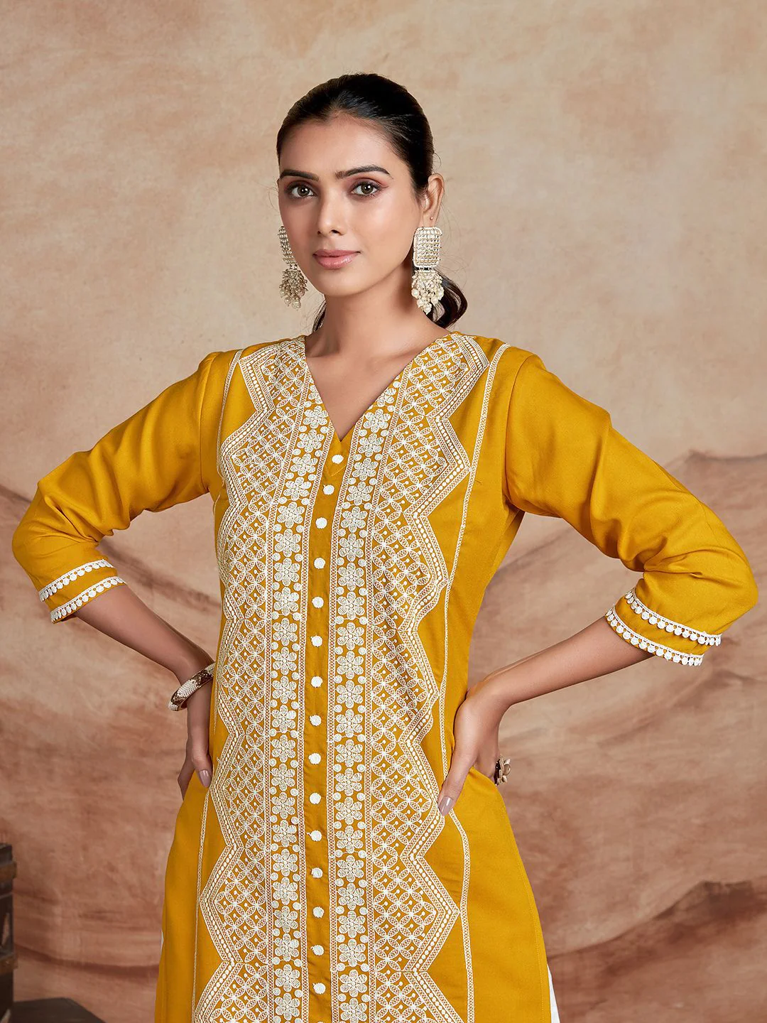 KALINI Chikankari Embroidery Straight Kurta - Image 2